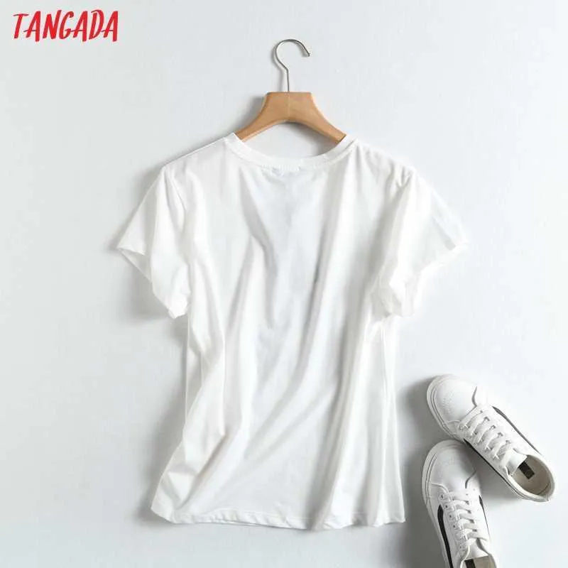 Tangada Summer Women Vintage Print T-shirt in cotone manica corta di alta qualità elegante da donna casual Tee Top 6D20 210623