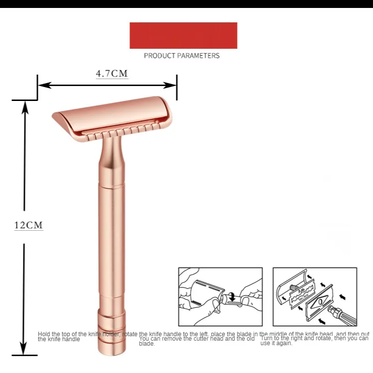 Rasoir de sécurité à double tranchant en or rose avec 5 lames de rasoir de sécurité à double tranchant en acier inoxydable, rasoir de rasage propre pour hommes.