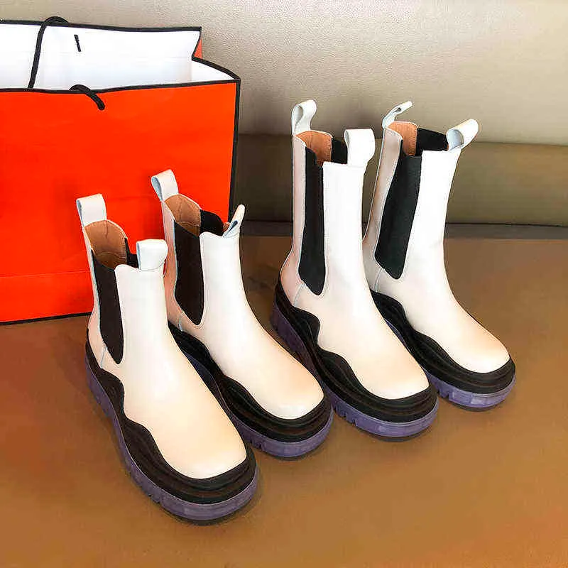 Boot Chelsea Stiefel Echtes Leder Frauen Britischen Stil Herbst Winter Plattform Knöchel Mischfarben Schuhe 220310