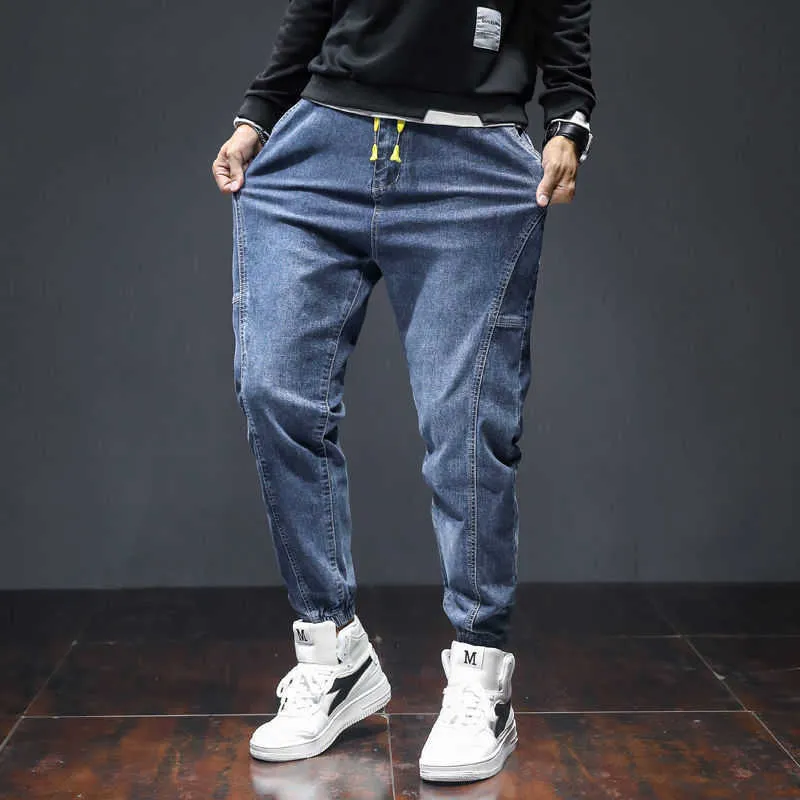 Jeans herrmodell märke harem byxor lös man vårstil rak trend overall hip hop high street män stor storlek byxor x0621