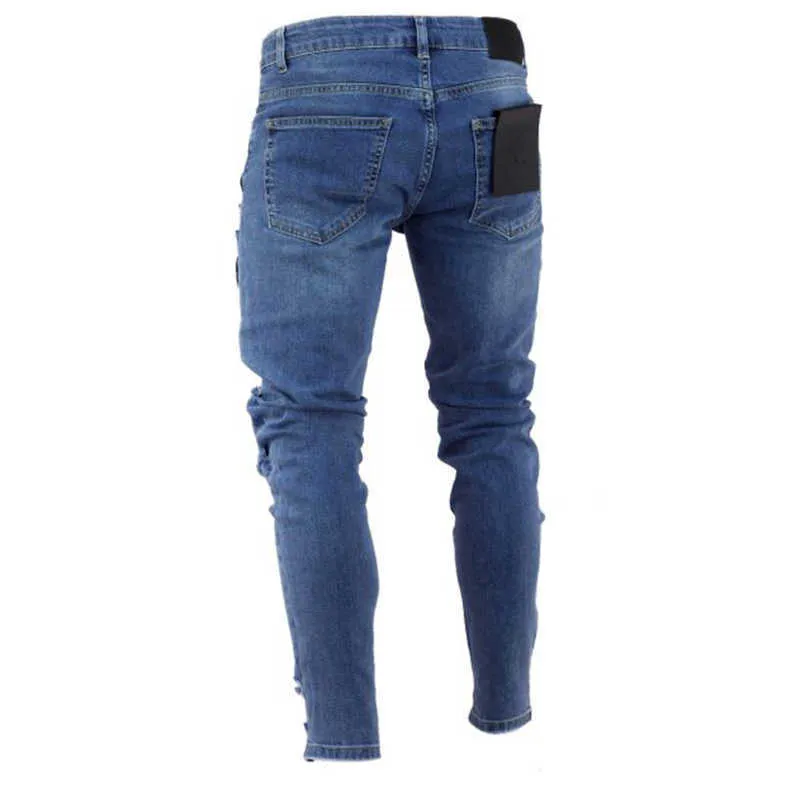 Jeans pour hommes décontracté Slim Fit élastique moto y2k cassé crayon pantalon quatre saisons bleu nouveaux hommes Y2303