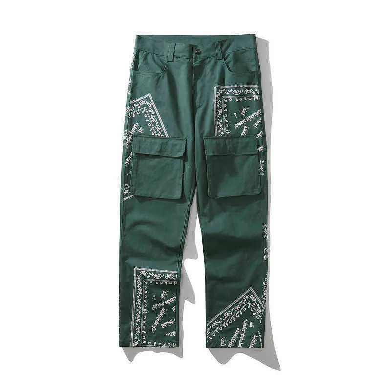 New High 2021 Киряаки из мужчин комфортабельный роскошный зеленый Пейсли West Coast Creaps крови повседневные брюки грузовые брюки Parkour # D14 H1223