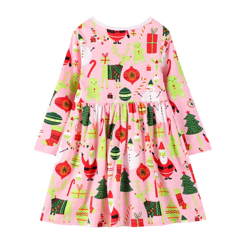 Jumping Meters Long Sleeve for Autumn Spring Children Girls Animals Cotton Fashion Party Dresses Kids Clothing 210529