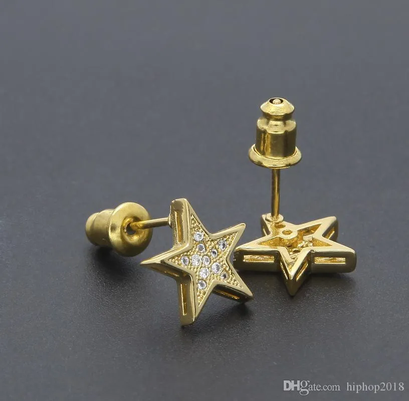 Mens Hip Hop Stud Earrings Jewelry Fashion High Quality Gold Silver Five-pointed Star Earring For Men