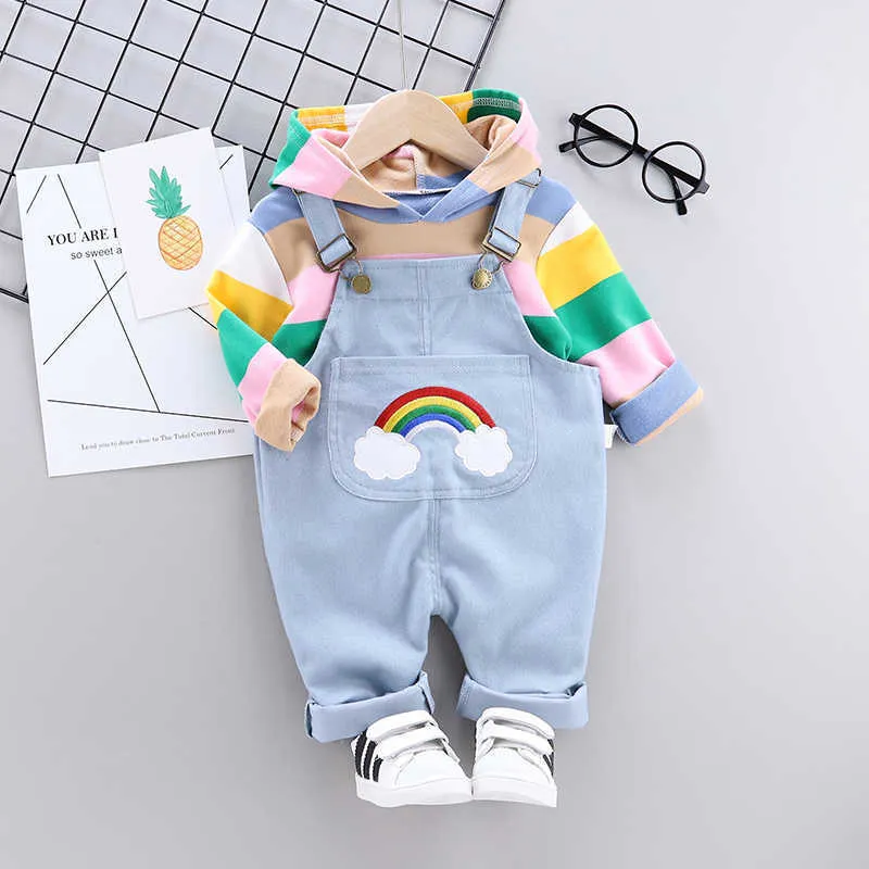 Autumn Toddler Clothes Set Baby Kids Boys girls Rainbow Tops T-shirt Solid romper Pants Casual Outfits Fashion Cute Clothing set X0902