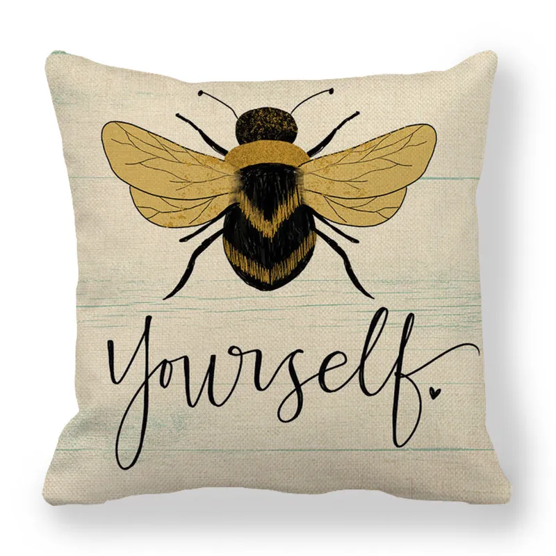 Housse de coussin imprimée sur un côté, housse de coussin pour la maison, le canapé, le siège, décoration Vintage mignonne, 45x45cm, insecte abeille 92523797079465