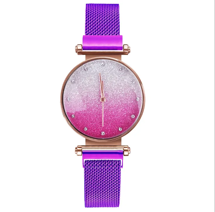 Cały szlachetny Temperament Diamond Marker Kobiety zegarek na rękę Kwarc błyszczący pasek z siatki zegarki Trend Magnet Burza Panie Watch2050