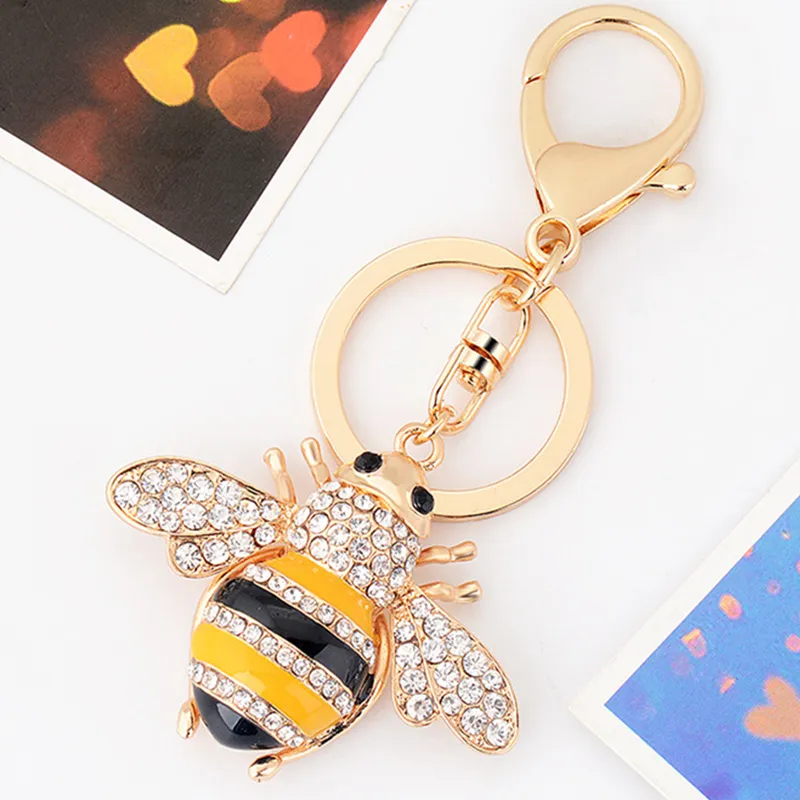 Strass Abeille Porte-clés En Alliage De Métal Pendentif Femmes Filles Dame Porte-clés Porte-Anneau pour Voitures Sac De Luxe Animal Porte-clés Charms Je250l