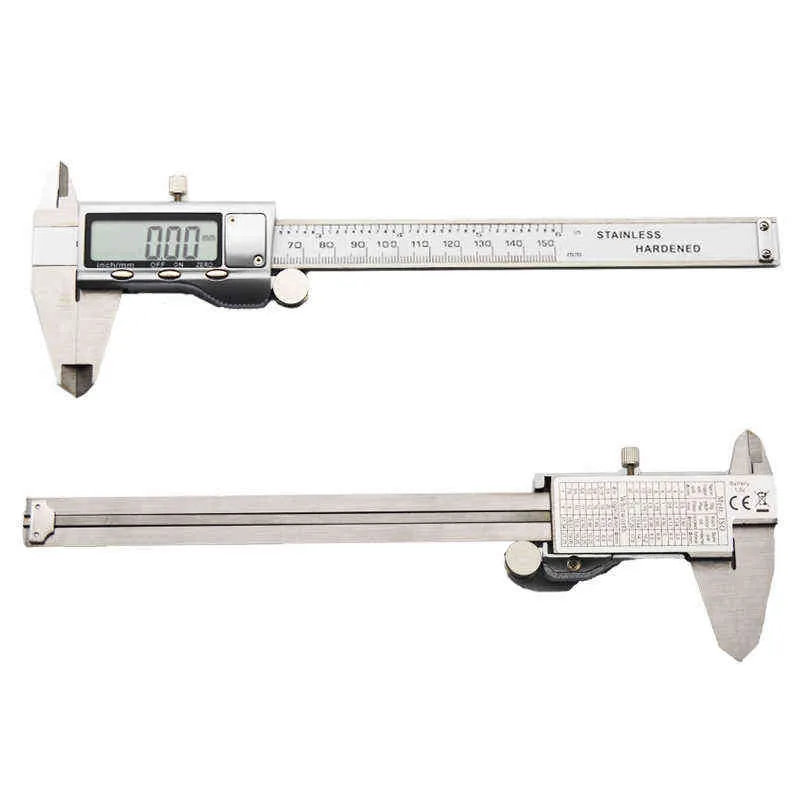 Pied à coulisse numérique 6 pouces en acier inoxydable électronique 150mm outils de mesure en métal jauge micrométrique 210810