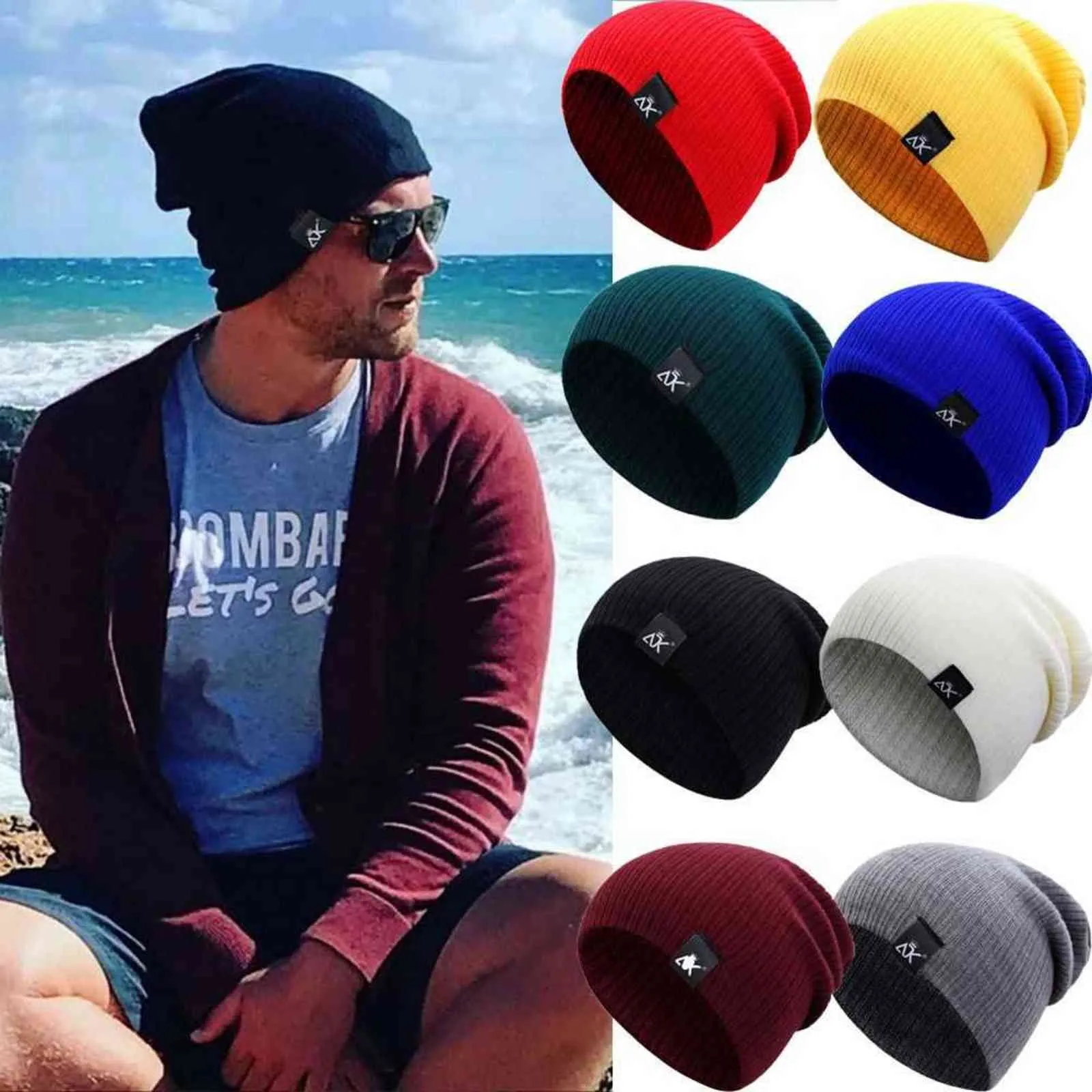 New Solid Woman/Men Knitted Beanies Ladies Casual Cap Warmer Bonnet Autumn Winter Male/Female Baggy Cap Y21111