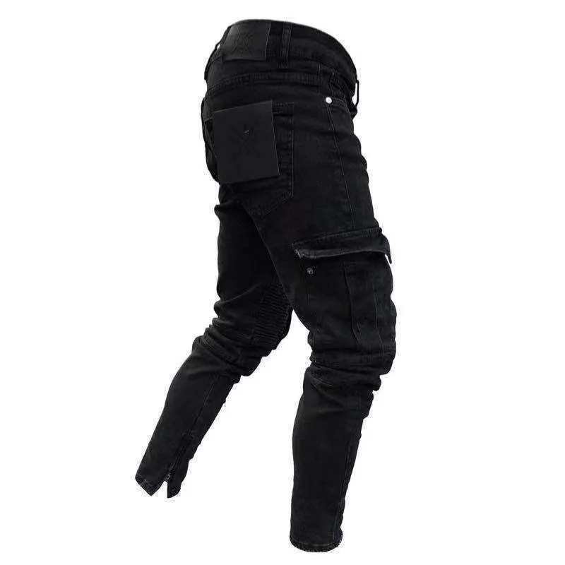 Мужские скинни -джинсы Multipcocepet Slim Pencil Pants 2021 Black New Male Common Street Hiphop Moto Bike Clothing Jeans x06217825239