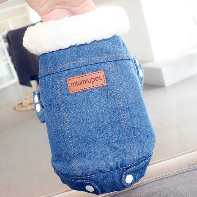 Pet Dog Coat Clothes Warm Winter Dog Jacket Thickness Denim Jean Coat for Small Dogs Clothes Lovely Pet Jacket for Cats 40 211013