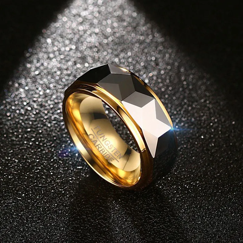 Inspirational Tungsten Gold Steel Jewelry 8mm Rhombus Polygon Carbide Men Wedding Ring 220309