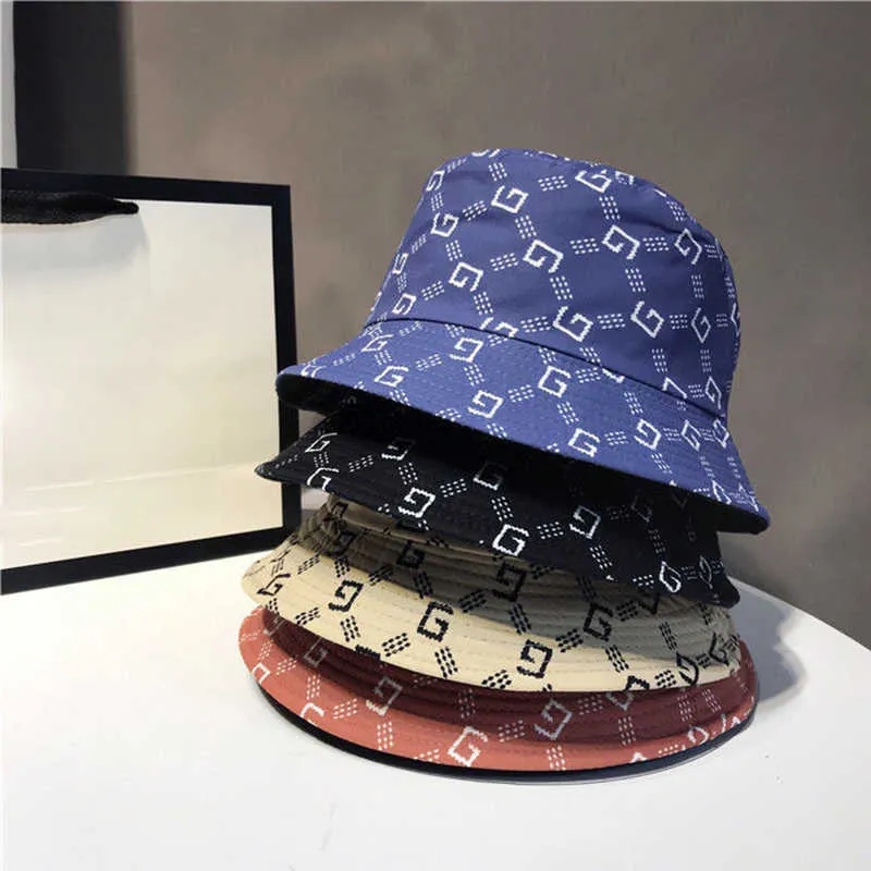 Nuovo marchio giapponese lettere fronte-retro secchiello berretto quattro stagioni graffiti donna uomo cappelli pescatore cotone bob cappello da sole spiaggia Q0805
