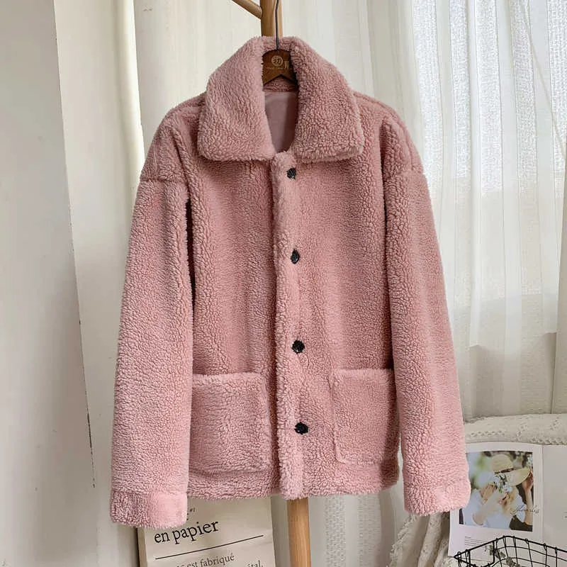 Winter Verdicken Warme Teddy Pelz Jacke Mantel Frauen Casual Mode Lamm Faux Pelz Mantel Flauschigen Gemütliche Lose Oberbekleidung Weibliche 211007