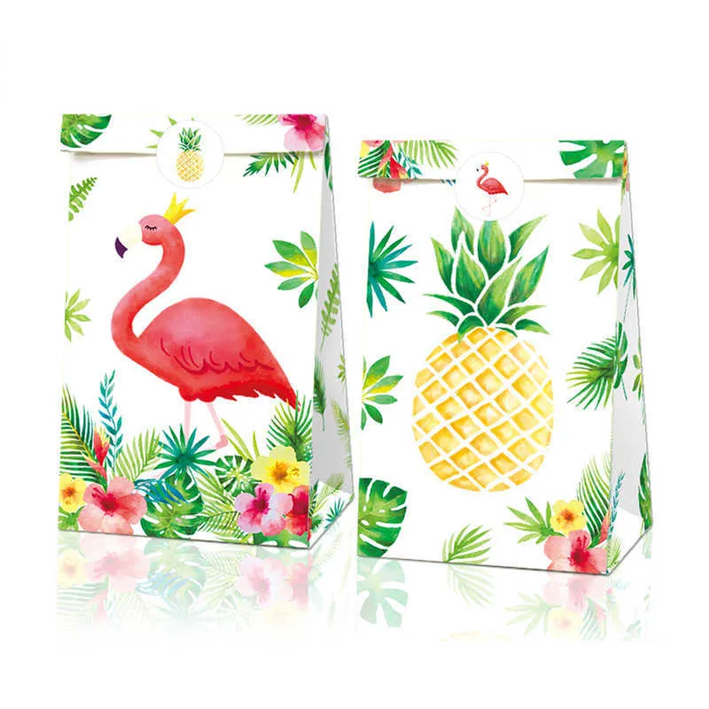 Hawaii Party Gifts Candy Bags Summer Flamingo Pineapple Beach Party Paper Bags Baby Shower Packaging Bags Party Decoration 211014