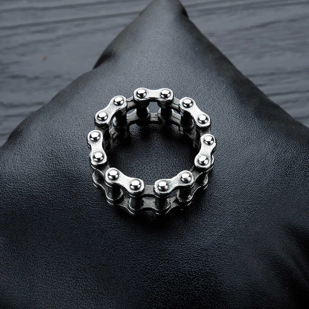 Nibastar cykelkedja ring för män rostfritt stål kreativ punk rock manlig länk ringar trendig motorcykel kedja jewlery x0715