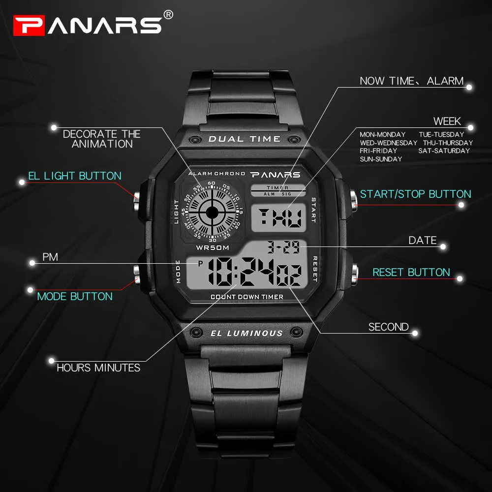 PANARS Business Männer Uhren Wasserdichte G Uhr THOCK Edelstahl Digitale Armbanduhr Uhr Relogio Masculino Erkek Kol Saati 21249v