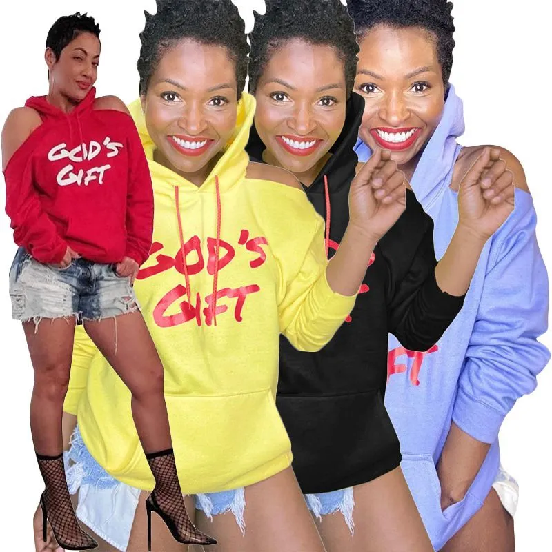 Cool Girl Sweatshirt Produit Lettre Imprimé Femmes Tunique Hors Épaule Mode Classique Pull À Capuche Rétro Top 210525