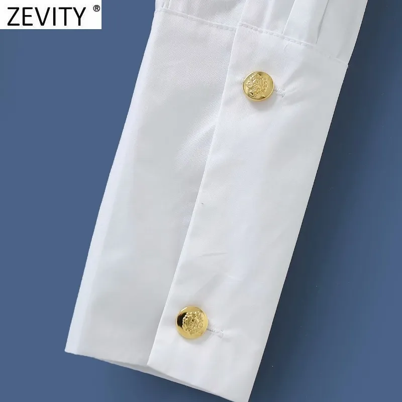 Zevity Neue Frauen Süße Agaric Spitze Design Weiße Kittel Bluse Büro Dame Stehkragen Chic Shirts Business Femininas Tops LS7692 210419