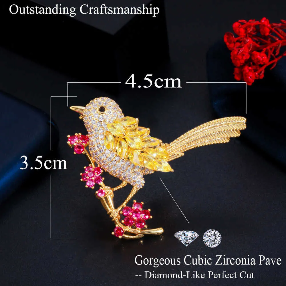 Wysokiej jakości błyszczący cyrkonia cyrkonia utwardzona piękne zwierzę ptak pin broszka dla kobiet luksusowy moda biżuteria prezent bh016 210714
