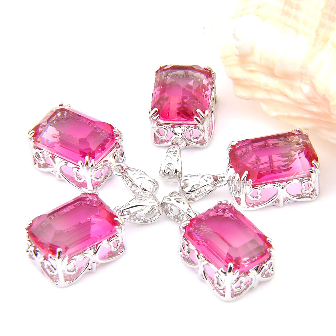 Mix 5 peças pingentes luckyshine brilho retângulo rosa melancia turmalina pedra preciosa 925 prata pingente colares235x