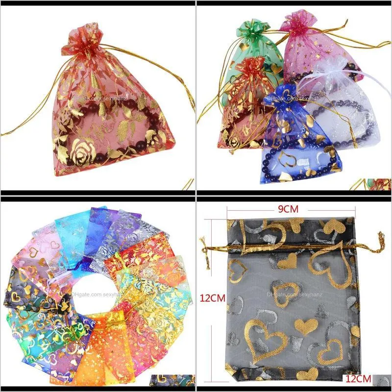 Pouches Chanfar 9X12Cm Organza Bags Jewelry Wedding Favors Party Pattern Printed Dable Packaging Display Gift Po231P