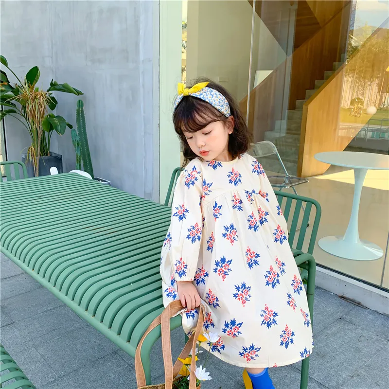 Style coréen 2-7 ans filles coton lâche robe florale enfants mignon tout-match robes décontractées 210508