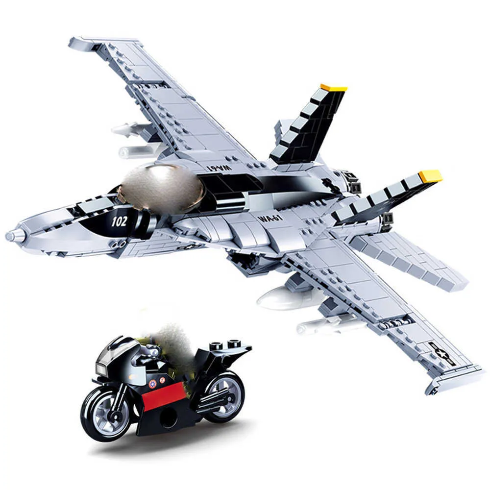 0928 Military F/A-18 Strike Fighter Block Set US Hornet airPlane Model Modern War Building Brick Toys For Children Q0624