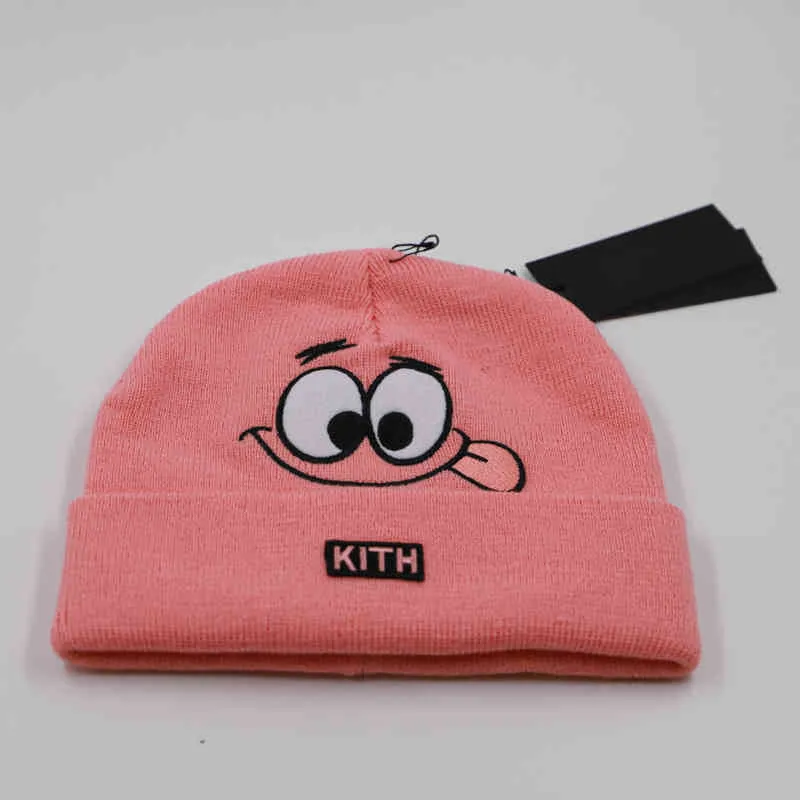Stickad hatt kith vinterkvinnor söt tecknad hatt rosa sjöstjärna mönster broderi höst vinter utomhus kallt hatXrns {kategori}