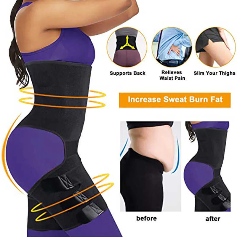 Sauna Sweat Waist and Thigh Trimmer for Women & Men Weight Loss Body Shaper Tummy Control Waist Trainer Workout Belt Leg Slimmer X0713
