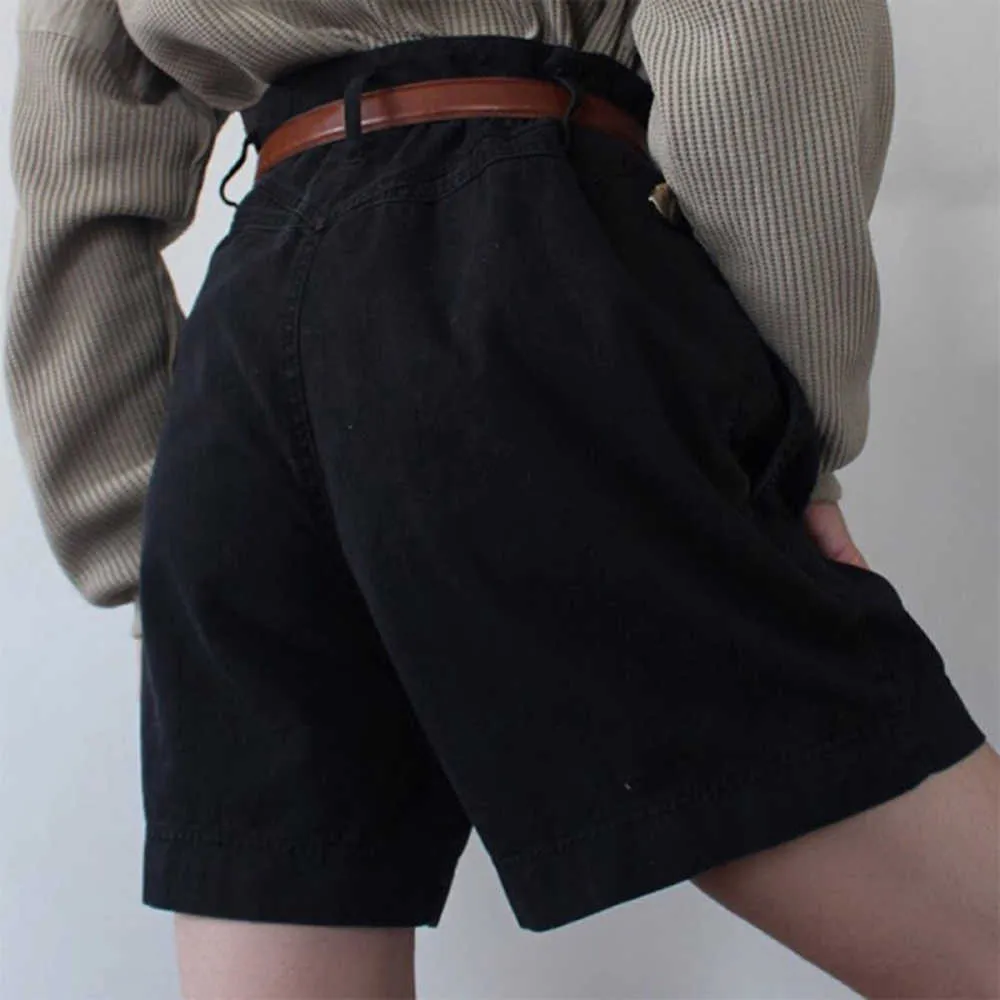 Casual Shorts Kobieta Summer High talia Damska czarna moda dżinsowa streetwear Vintage 210702