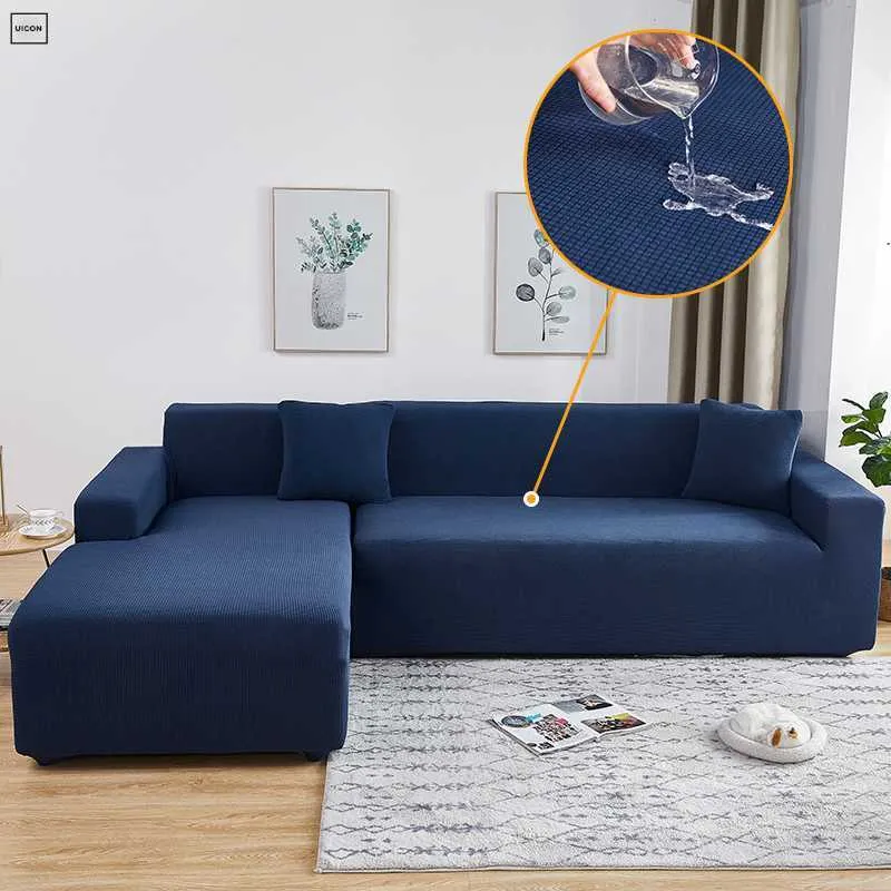 L-förmiger Sofabezug für Wohnzimmer, wasserdichter Couch-Stretch-Schonbezug, elastischer Eckschutz, 211116