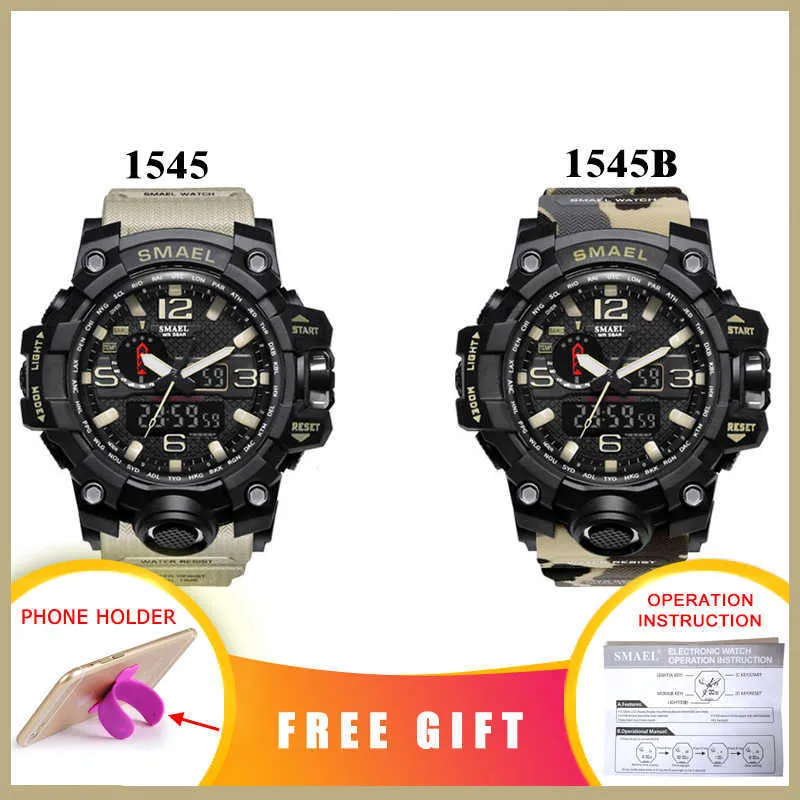 SMAEL Merk Luxe Militaire Sport Horloges Mannen Quartz Analoge LED Digitale Horloge Man Waterdichte Klok Dual Display Horloges X062276Y