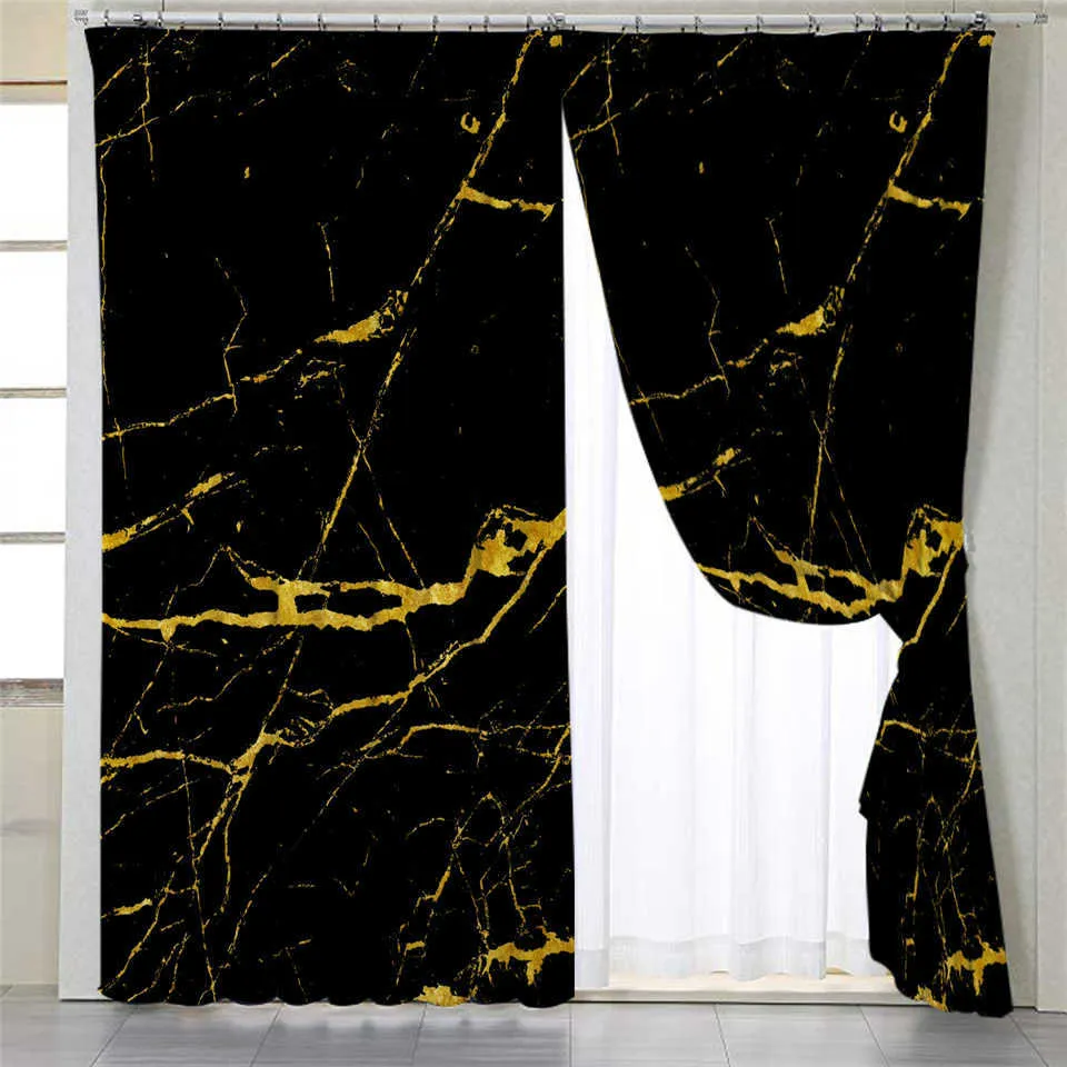 BLESSLIVING Vintage marmor vardagsrum gardin vit gyllene blackout gardin för sovrum sten lyx fönster gardin paneler 210712