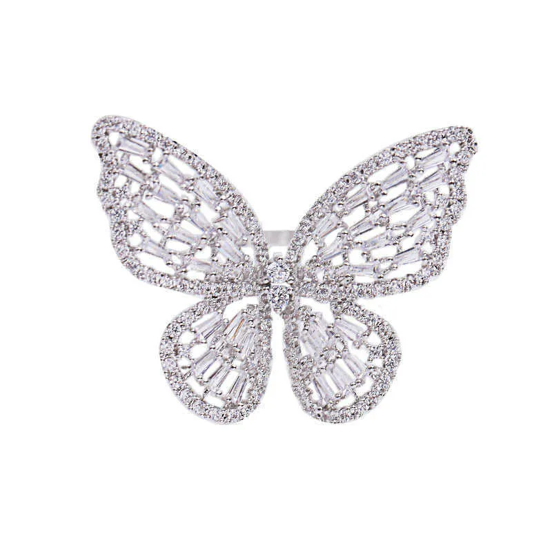 Huami Light Luxury調整可能な蝶のリング女性のための輝く指輪を開いたリングピンク白い色Zircon Jewelry3298657