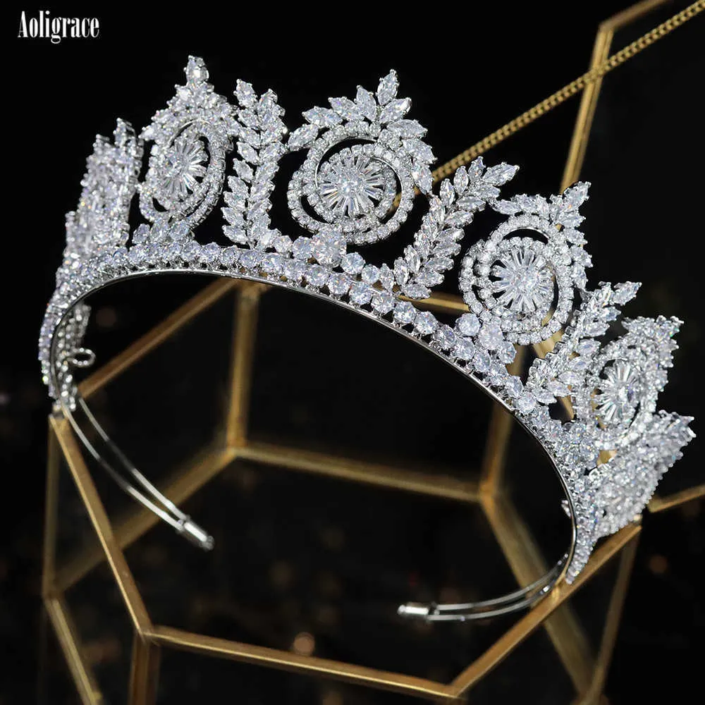 Vrouwen bruiloft cz kubieke zirkonia tiara's en kronen voor bruid prom quinceanera party haar zirkoon hoofddeksel bruids accessoires x0625