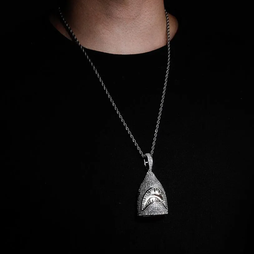 Hip hop shark pendant necklaces for men women luxury designer mens bling diamond gold chain necklace jewelry love gift2509