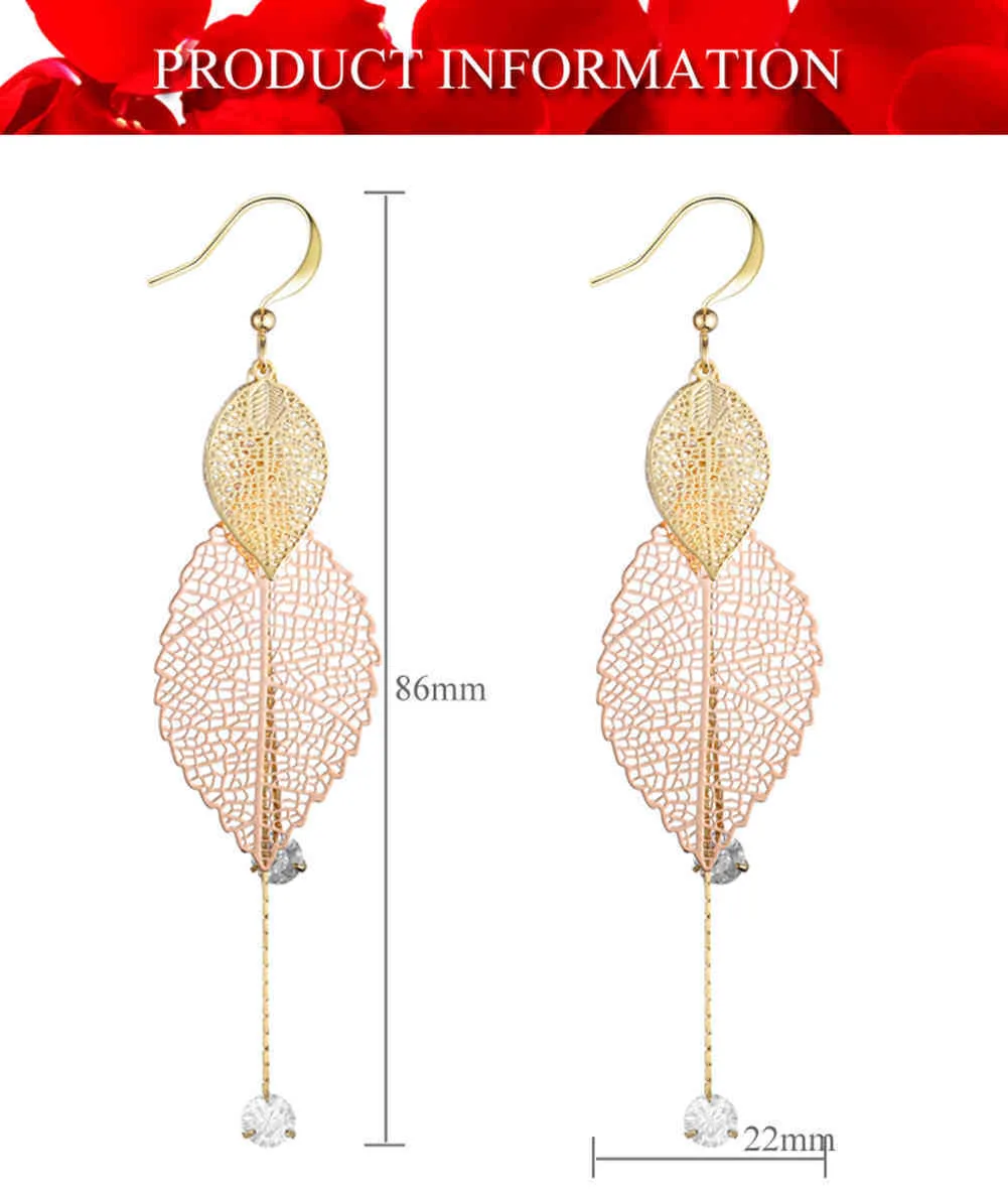 KIVN Fashion Jewlery Boho Filigree leaves Dangle Drop Gold for Women Girls Long Tassel Earrings