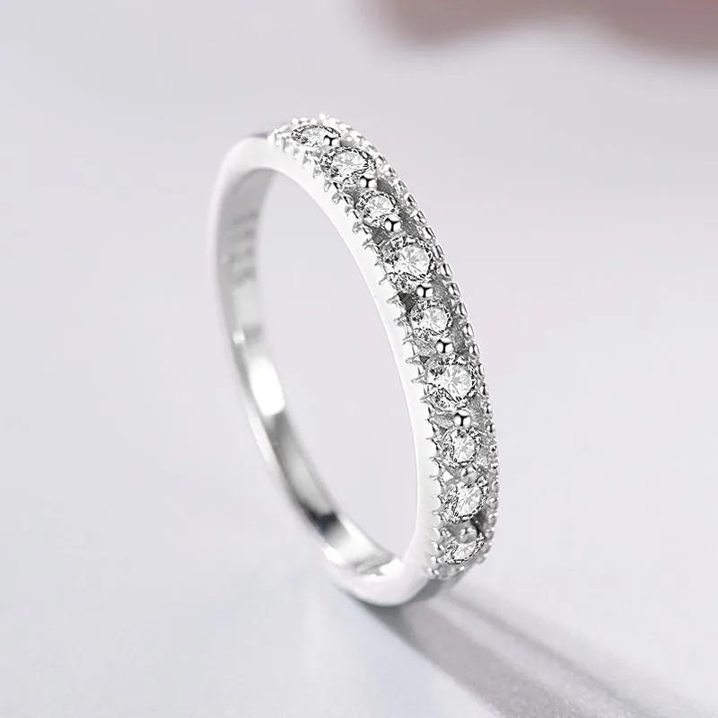 925 Sterling Silver Solid Eternity Wedding Row Ring Simple Cubic Zirconia For Women Original Stapble Band Jewelry Gift235w