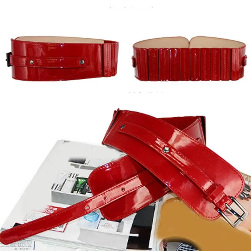 Belts Women Luxury Patent Leather Wide Stretch Belt Fashion Design Black Red Suitable For Casual&Office&Party225J