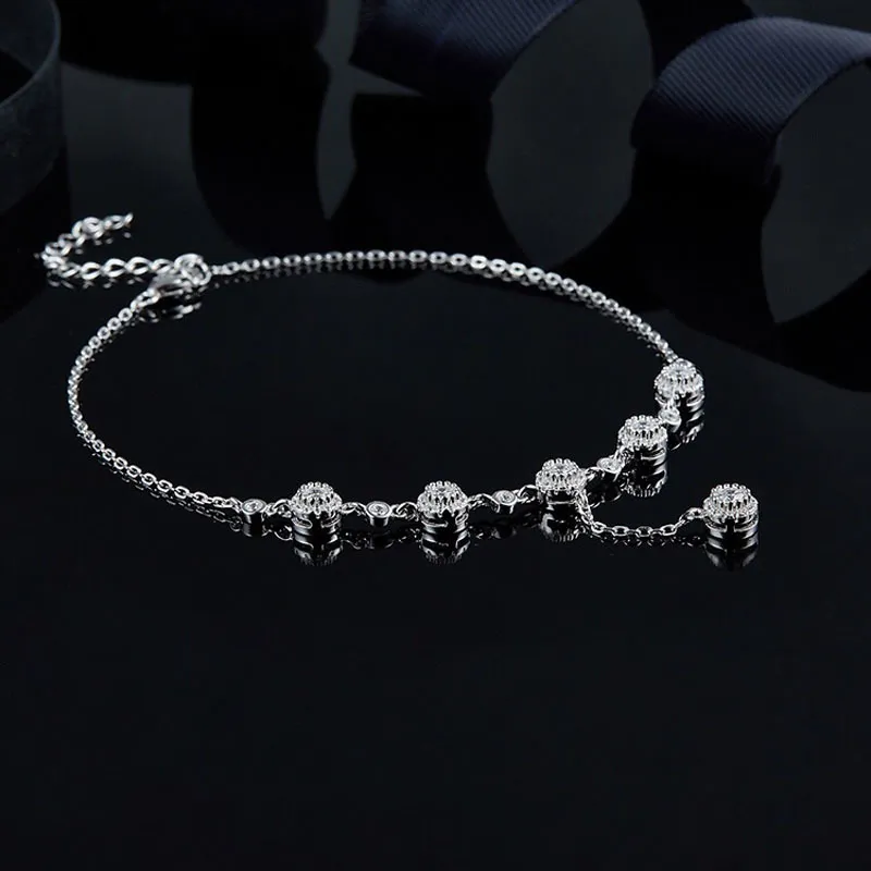 Marca Baoyocn, abalorio de Plata de Ley 925 auténtica, cadena de tobillera de Zirconia redonda para mujer, pulsera de fiesta de boda a la moda, joyería para pies