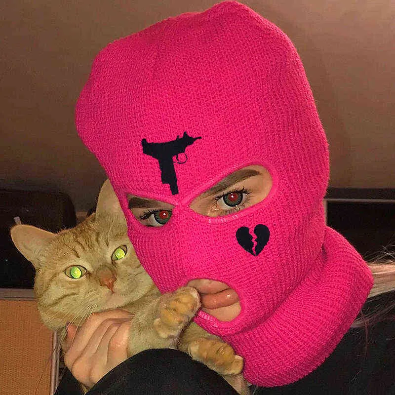 Mode Neon Balaclava Drei-Loch-Ski-Maske Taktische Vollgesichts-Winterhut-Partei begrenzte Stickerei-Knochen-Masculino 211231