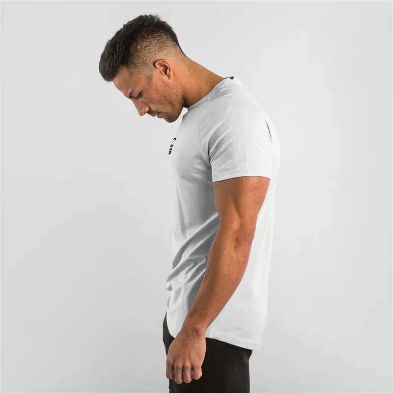 Sıkıştırma Hızlı Kuru T-shirt Erkekler Koşu Spor Sıska Kısa Tee Gömlek Erkek Fitness Vücut Geliştirme Egzersiz Beyaz Spor Giyim Tops 210421