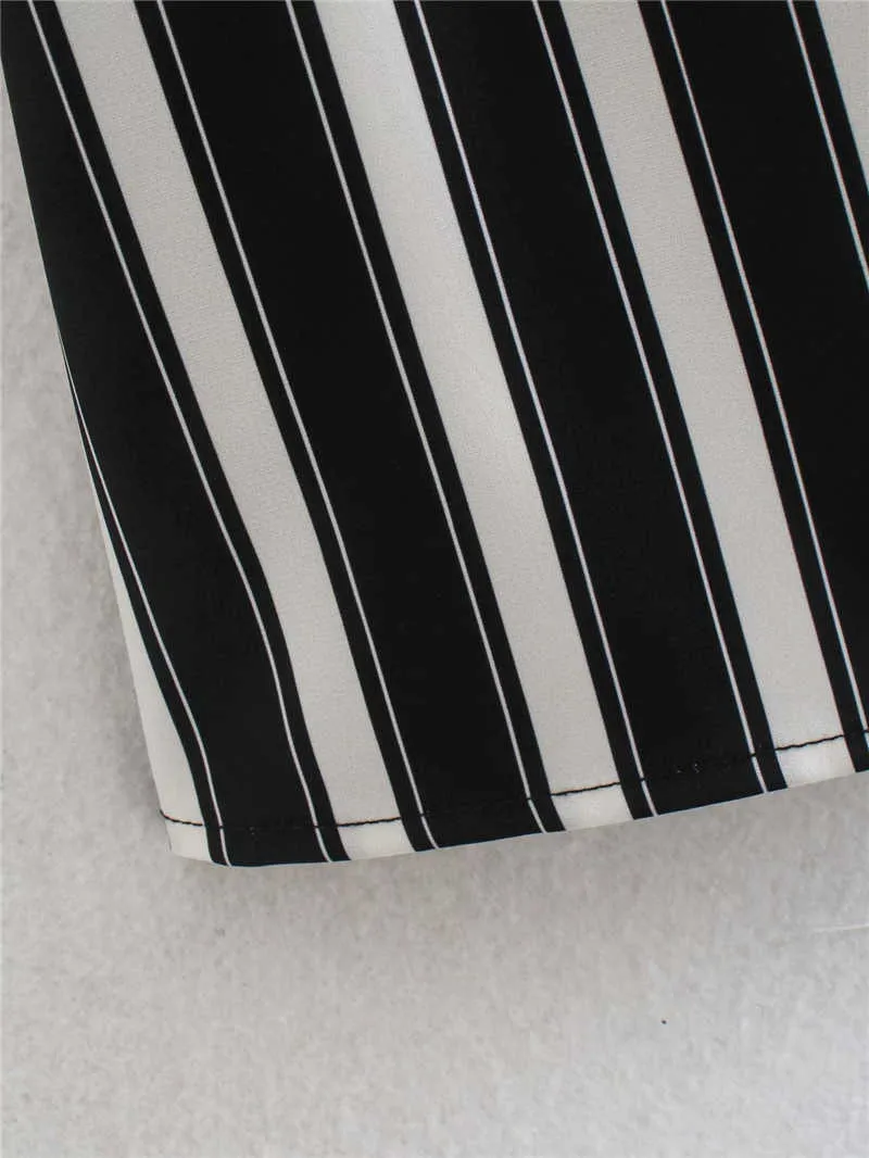 ストリートウェアの女性の黒と白の縞模様のドレスファッションレディースOネックエレガントな女性シックサシのシャツ -  ES 210527