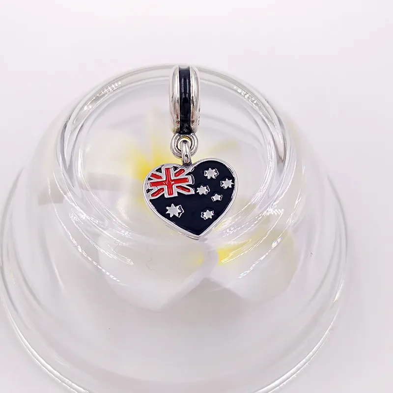 Charms Inci Boncuk El Takı Yapımı Için Avustralya Kalp Bayrağı Pandora 925 Gümüş Ayak Bileği Bilezik Kadın Erkek Bileklik Boncuk Seti Kolye Kolye Doğum Günü 791415ENMX