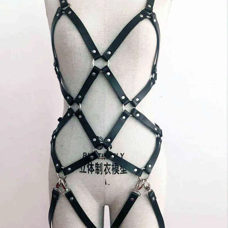 Bondage Imbracatura in pelle Biancheria intima Set Reggicalze Sexy Donna Vita a gamba Bondage Cage Cinghie Reggiseno Body Lingerie Bretella 1122