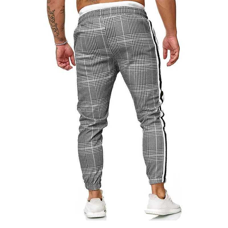 Streetwear Ekose Pantolon Erkekler Joggers Rahat Moda Ince Şerit Kore Tipi Hip Hop Pantolon Erkek 210715