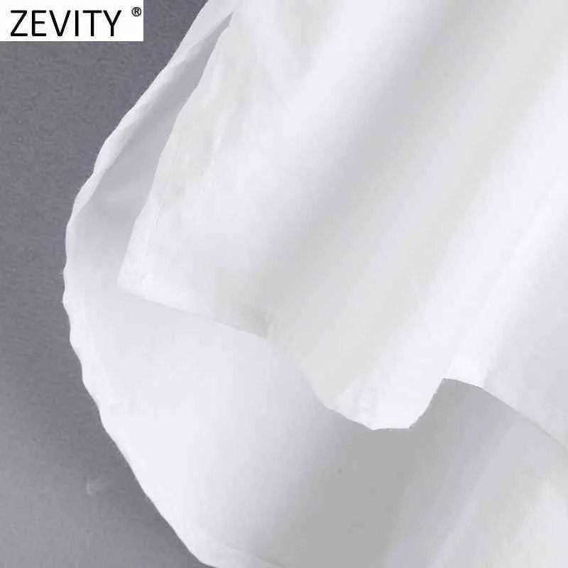 Women Fashion Diamond Buttons Decoration White Poplin Smock Blouse Office Ladies Loose Shirts Chic Blusas Tops LS7408 210420