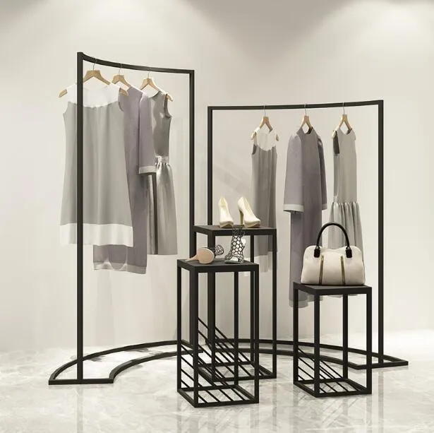 Hangers & Racks Clothing Store Display Rack In The Island Cabinet Women's Shop Horizontal Bar Iron Art160m